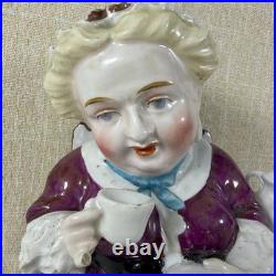 Antique Victorian Figural Woman Tobacco Jar Tea Caddy Humidor Porcelain 8.5