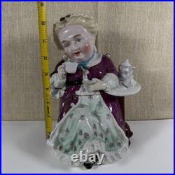 Antique Victorian Figural Woman Tobacco Jar Tea Caddy Humidor Porcelain 8.5