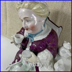 Antique Victorian Figural Woman Tobacco Jar Tea Caddy Humidor Porcelain 8.5