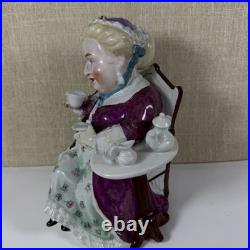 Antique Victorian Figural Woman Tobacco Jar Tea Caddy Humidor Porcelain 8.5