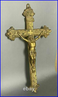 Antique Victorian Gilt Metal 19 Inri Crucifix