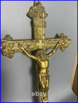 Antique Victorian Gilt Metal 19 Inri Crucifix