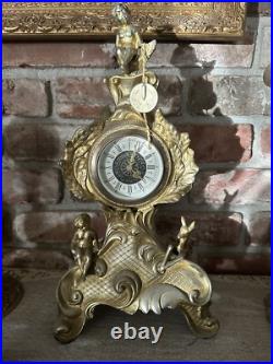 Antique Victorian Guild Ornate Bronze Mantel Clock Italy