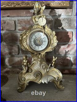 Antique Victorian Guild Ornate Bronze Mantel Clock Italy