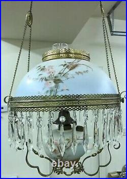 Antique Victorian Miller Hanging Oil Library Kerosene Parlor Ceiling Lamp Light