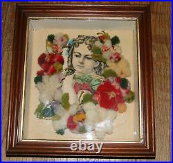 Antique Victorian Mourning Wreath wool floral in shadow box with name DAISY