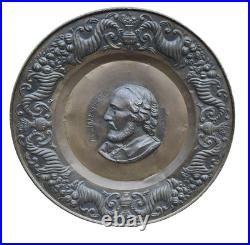 Antique Victorian Stamped Brass Repousse 24.5 Portrait Plaque of Shakespeare
