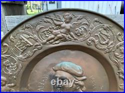 Antique Victorian Stamped Brass Repousse 25 Portrait Plaque of Raphael Sanzio