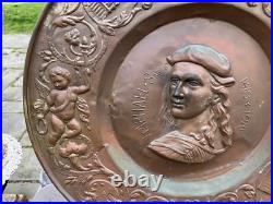 Antique Victorian Stamped Brass Repousse 25 Portrait Plaque of Raphael Sanzio