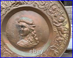 Antique Victorian Stamped Brass Repousse 25 Portrait Plaque of Raphael Sanzio