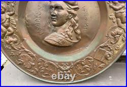 Antique Victorian Stamped Brass Repousse 25 Portrait Plaque of Raphael Sanzio