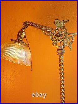 Antique Victorian Wrought Iron Floor Lamp Gold color. Antique Shade