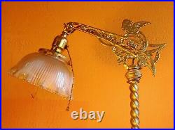 Antique Victorian Wrought Iron Floor Lamp Gold color. Antique Shade