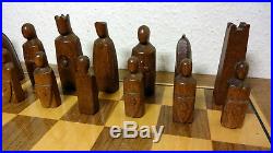 Antique Vintage ANRI wooden hand carved Elsinor Chess Set Game + Board