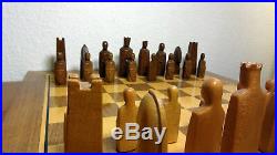 Antique Vintage ANRI wooden hand carved Elsinor Chess Set Game + Board