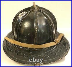 Antique / Vintage Black Leather CAIRNS New Jersey Fire Fireman Helmet Chief