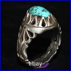 Antique Vintage Central Asian Silver Ring with Natural Turquoise Stone Bezel
