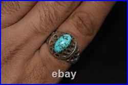 Antique Vintage Central Asian Silver Ring with Natural Turquoise Stone Bezel