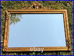 Antique Vintage Gilded Wood Wall Mirror Gold Gilt Ornate French Provincial