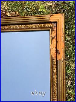 Antique Vintage Gilded Wood Wall Mirror Gold Gilt Ornate French Provincial