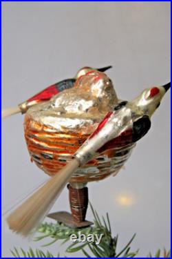 Antique Vintage Glass Clip On BIRDS on NEST w Chicks Christmas Ornament Germany