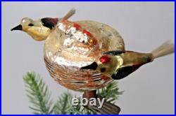 Antique Vintage Glass Clip On BIRDS on NEST w Chicks Christmas Ornament Germany