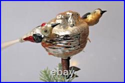 Antique Vintage Glass Clip On BIRDS on NEST w Chicks Christmas Ornament Germany