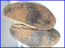 Antique Vintage Kiowa Indian Beaded Moccasins Hard Soles Brain Tanned