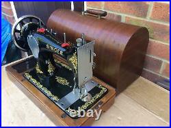 Antique/Vintage Singer 128, 128K handcrank Sewing Machine with bentwood case