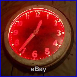 Antique Vintage VTG Glo-Dial Red Neon Industrial Deco Clock 22 Newly Rewired