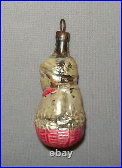 Antique Vtg 1900s Figural Girl in a Basket Christmas Blown Glass 2 5/8 Ornament