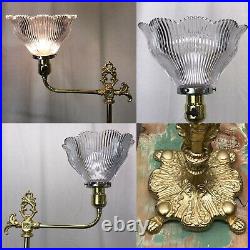 Antique Vtg Art Deco Nouveau Victorian Torchiere Floor Lamp Brass & Glass Ornate