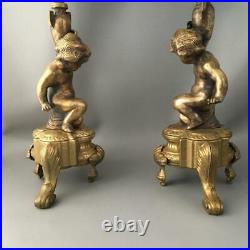 Antique Vtg Italian Brass Bronze Cherubs Putti Candelabra Candle Holder Pair