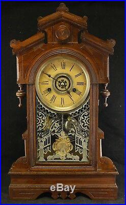 Antique W L Gilbert Wood Mechanical Biller Pendulum Clock