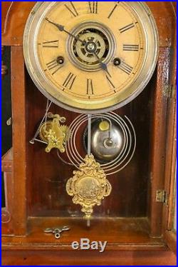 Antique W L Gilbert Wood Mechanical Biller Pendulum Clock