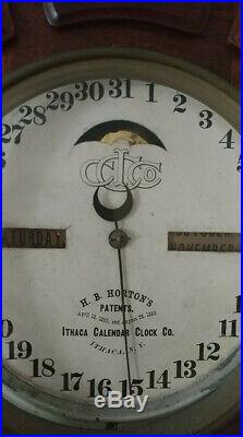 Antique Walnut Antique Ithaca Calendar Clock Company Farmer's No. 10 Double Dial