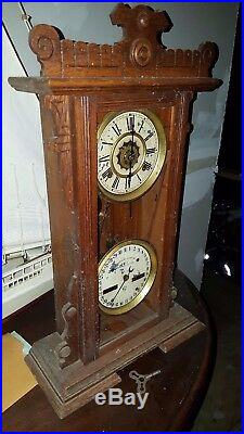 Antique-Waterbury-Oak-Calendar Clock-Model #44-Ca. 1890-To Restore-#N842