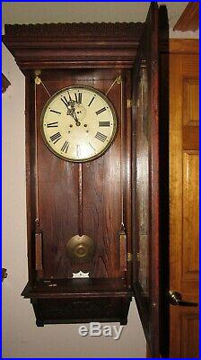 Antique Waterbury Wall Regulator Clock No. 67 Two Weights Driven Big