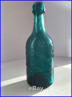 Antique Western Iron Pontil Lynde & Putman Soda Bottle In Brilliant Teal Blue