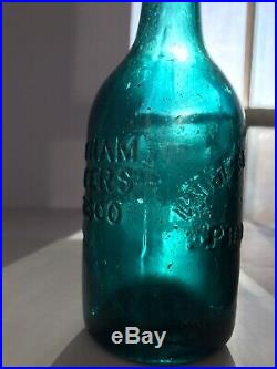Antique Western Iron Pontil Lynde & Putman Soda Bottle In Brilliant Teal Blue