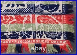 Antique William Ney Myerstown PA Jacquard Coverlet c1850 Large Red Blue Green