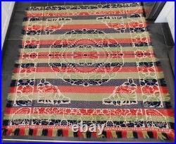 Antique William Ney Myerstown PA Jacquard Coverlet c1850 Large Red Blue Green