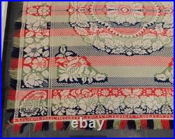 Antique William Ney Myerstown PA Jacquard Coverlet c1850 Large Red Blue Green