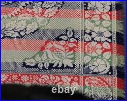 Antique William Ney Myerstown PA Jacquard Coverlet c1850 Large Red Blue Green