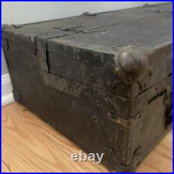 Antique Wood Storage Chest Carpenter's Tool Box Primitive Trunk With Tools