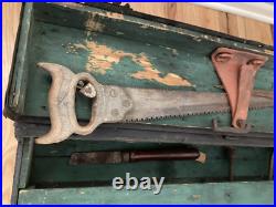 Antique Wood Storage Chest Carpenter's Tool Box Primitive Trunk With Tools