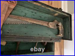 Antique Wood Storage Chest Carpenter's Tool Box Primitive Trunk With Tools
