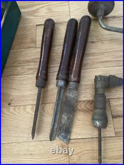 Antique Wood Storage Chest Carpenter's Tool Box Primitive Trunk With Tools