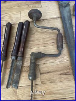 Antique Wood Storage Chest Carpenter's Tool Box Primitive Trunk With Tools