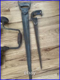 Antique Wood Storage Chest Carpenter's Tool Box Primitive Trunk With Tools